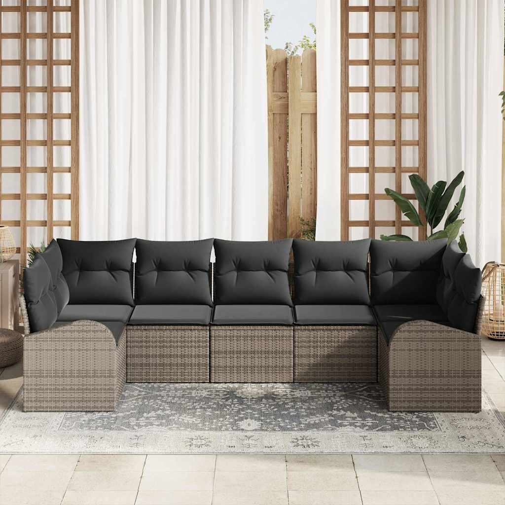 Garten-Sofa-Set mit Kissen 7 pcs Grau Poly Rattan